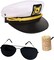 4E's Novelty Yacht Captain Hat Costume Accessories Set with Adjustable Hat, Aviator Sunglasses & Fake Pipe – Sailor Outfit Accessories for Adults, Men & Women – Nautical Party & Halloween Dress Up